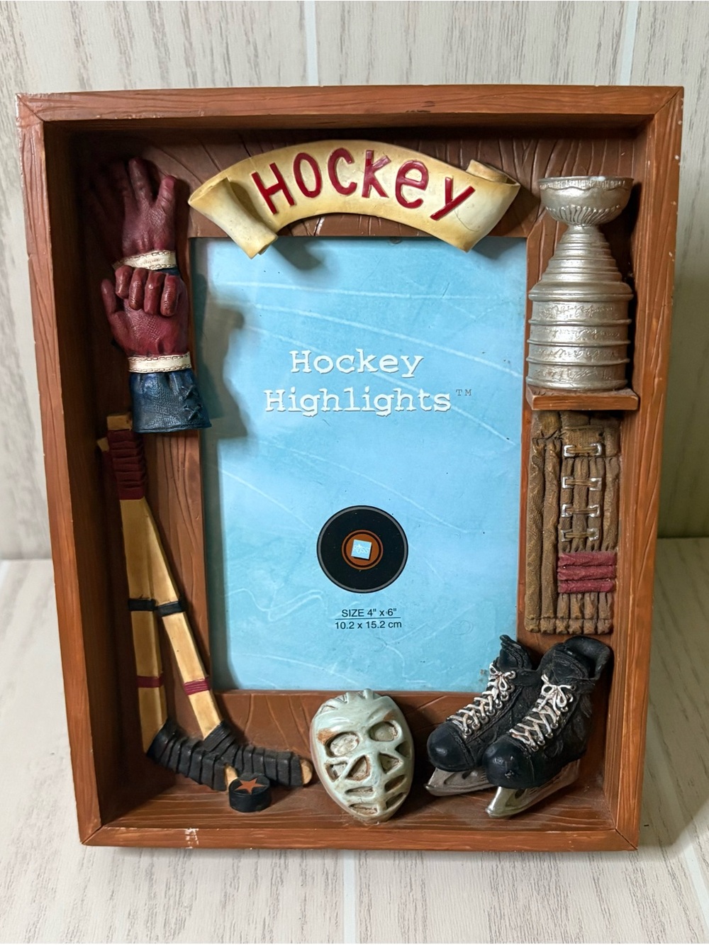 Vintage Hockey Photo Frame 3D 80s Helmet Skates Sticks Jersey
